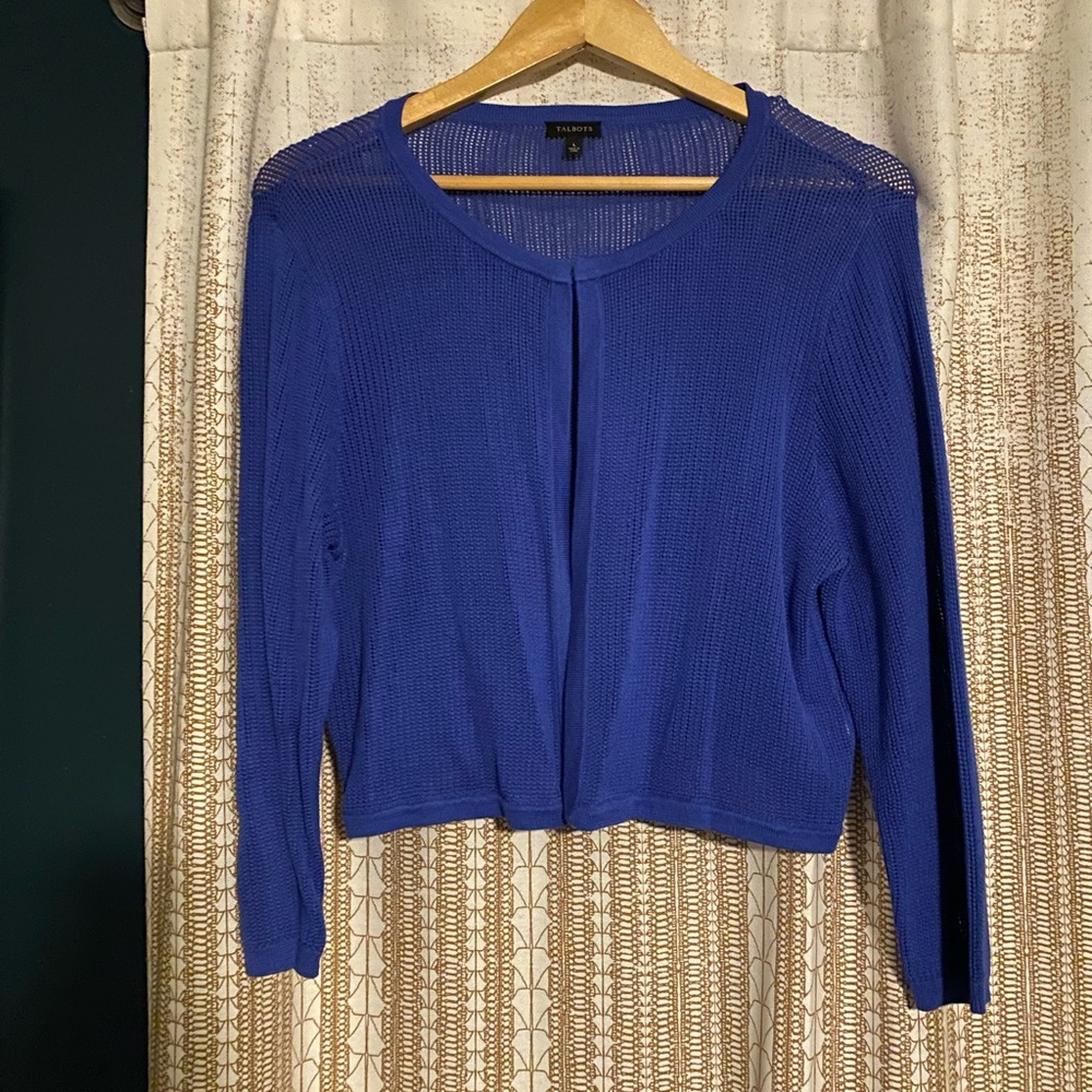 Talbots Size Large Blue cropped cardigan- great condition!